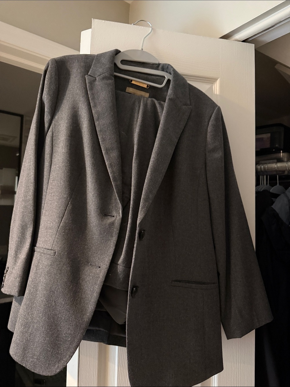 Talbots Charcoal Gray women’s Tailored Blazer and slacks.